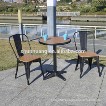 Cheap plastic wood furniture outdoor dining table set wood chair in garden